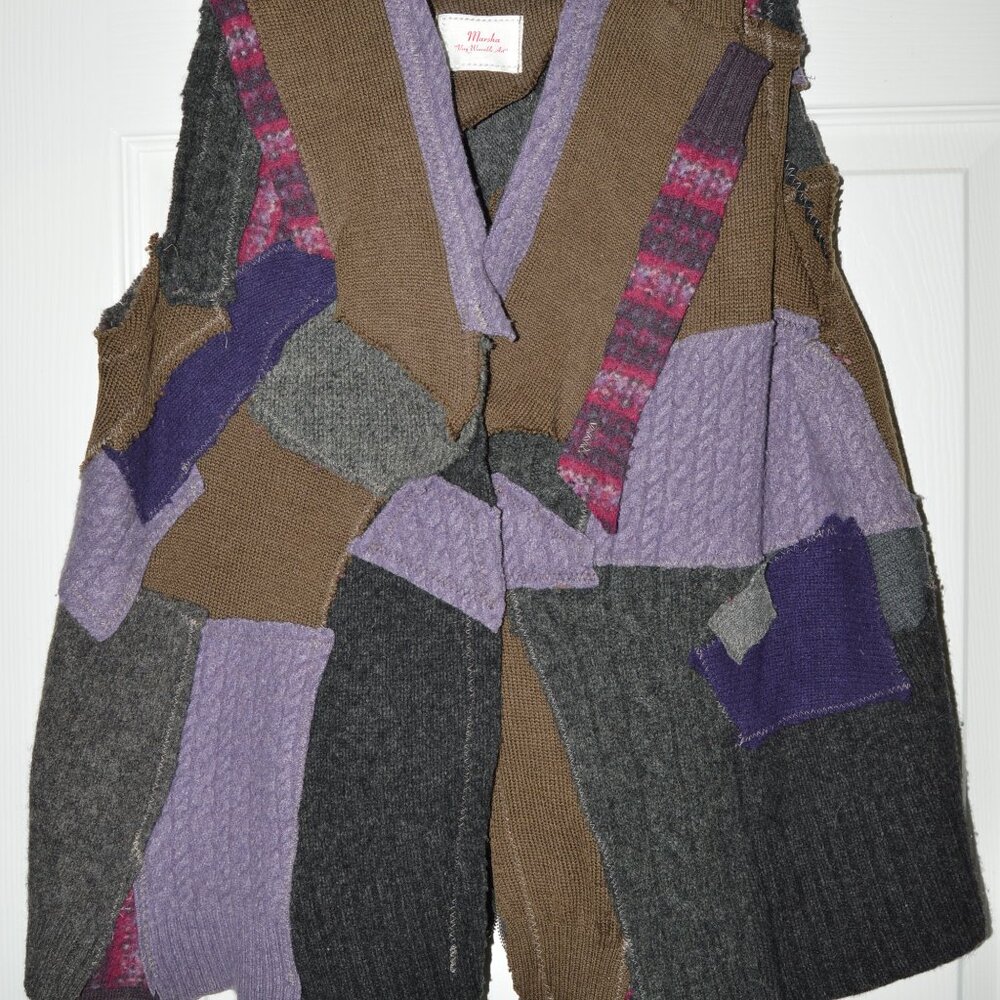 Funky Patchwork Sweater Vest Medium - image 1